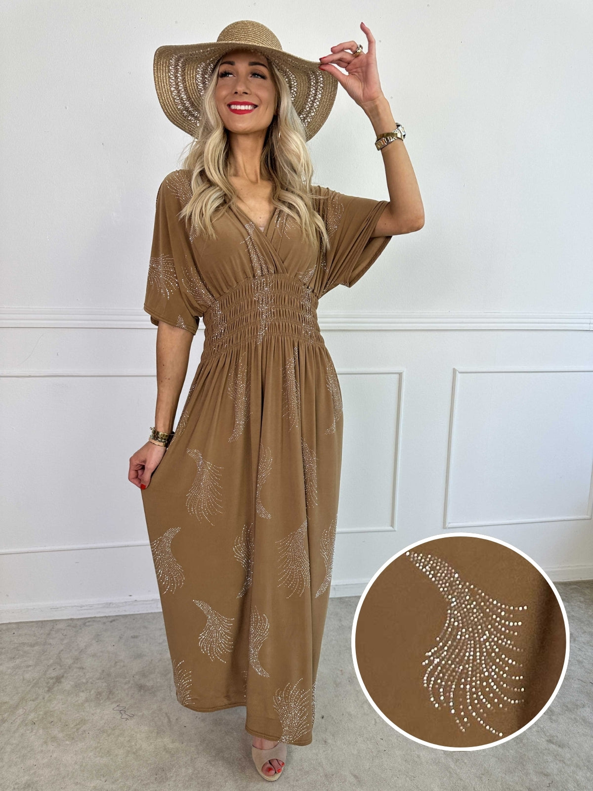 Pams Leaf Crystal - Lang elastisk kjole med mønster af similisten